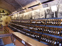 Blick auf die vielen verschiedenen Weine in einem Weinkeller im Piemont