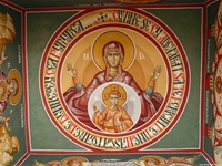 Ein Detailbild der Fresken in einem Kloster im Donaudelta