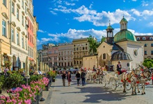 Blick auf die Innenstadt, nur mit Pferdekutschen, von Krakau