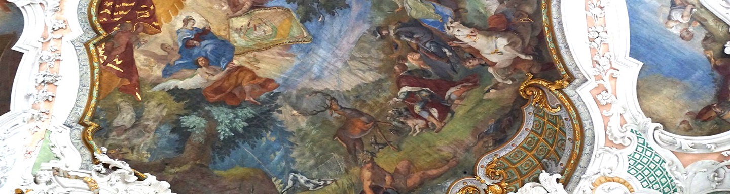 Detailbild der Deckenfresken in der Beuroner Abteikirche