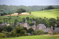 Blick über die Landschaft mit einem Städtchen und Kuhweiden der Provin Limburg