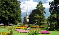 Blick auf den Park in Bad Ragaz in der Schweiz