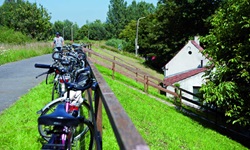 Fahrräder stehen an einem Holzzaun in Belgien