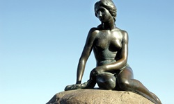 Die weltberühmte Statue der Kleinen Meerjungfrau sitzt in Kopenhagen auf ihrem Felsen.