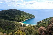 Die von dichter Vegetation umgebene, malerische Bucht "Pupnatska Luka" (= Hafen von Pupnat) gehört mit ihrem kristallklaren Wasser zu den schönsten Stränden der Insel Korčula.