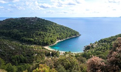 Die von dichter Vegetation umgebene, malerische Bucht "Pupnatska Luka" (= Hafen von Pupnat) gehört mit ihrem kristallklaren Wasser zu den schönsten Stränden der Insel Korčula.