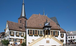Das Rathaus von Deidesheim mit seiner imposanten Doppeltreppe.