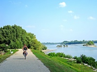 Eine Radlerin auf dem Donauradweg bei Mohács.