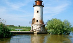 Der alte Leuchtturm Sulina, der Nahe dem Kilometer O des Donaudeltas steht
