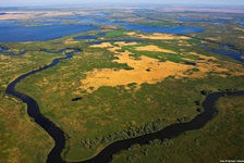 Luftaufnahme des schönen Donaudeltas - wie sich die Donau mit dem Schwarzen Meer verbindet