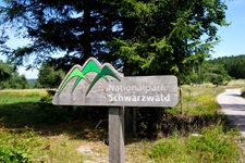 Holzschild mit dem Logo des Nationalparks Schwarzwald.