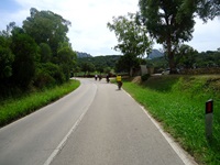 Eine Radlergruppe auf einer asphaltierten Straße im Nordosten Sardiniens.