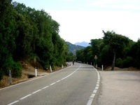 Ein Radfahrer auf einer asphaltierten Straße im Nordosten Sardiniens.