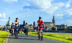 Eine Radlergruppe auf dem Elbe-Radweg bei Dresden.