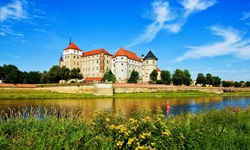 Schloss Hartenfels bei Torgau liegt direkt am Ufer der Elbe.