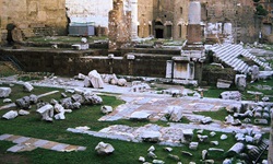 Blick auf eine Ausgrabungsstätte in Rom