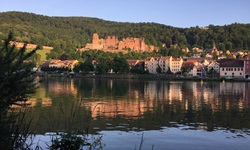 Schöner Blick über den Neckar auf das Heidelberger Schloss.