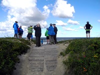 Eine Reisegruppe genießt den Blick auf die Ostsee.