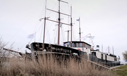 Die MS Magnifique III liegt an einem Liegeplatz vor Anker.