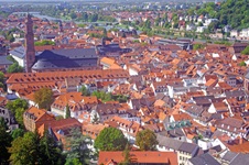Luftbild einer Stadt entlang des Mains
