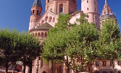 Der Mainzer Dom erhebt sich über dem Marktplatz.