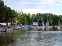 Blick auf den Hafen mit seinen zahlreichen Booten in Niedersee