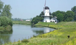 Eine Windmühle an der Maas im idyllischen Landstrich Betuwe.