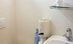 Toilette und Waschbecken in einem der Badezimmer an Bord der MS Flora.