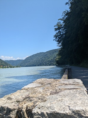 Blick auf den Donau-Radweg und die Donau auf der Rad- und Schiffsreise von Passau nach Wien und wieder zurück mit der MS Swiss Crown