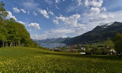 Blick auf den Ort St. Gilgen mit seinem Hausberg dem Schafberg