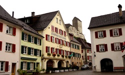 Blick auf den Ortskern von Sargans und das Schloss Sargans