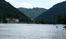 Die Schlögener Donauschlinge vom Fluss aus gesehen.