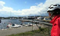 Ein Hafen in Schweden mit verschiedenen Booten und Schiffen