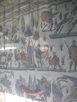 Ausschnitt aus einer Wandmalerei in der Villa Romana del Casale bei Piazza Armerina.