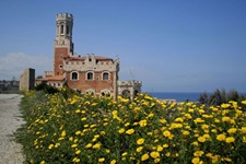 Gelbe Blüten säumen den Weg zu einem der vielen historischen Bauwerke Südost-Siziliens.