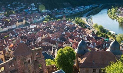 Schöner Blick auf die direkt am Main gelegene Altstadt von Wertheim.